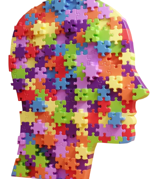 Human head profile made of jigsaw puzzle